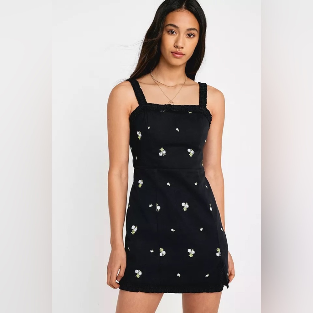 UO Wren Floral Linen Ruffle Mini Dress